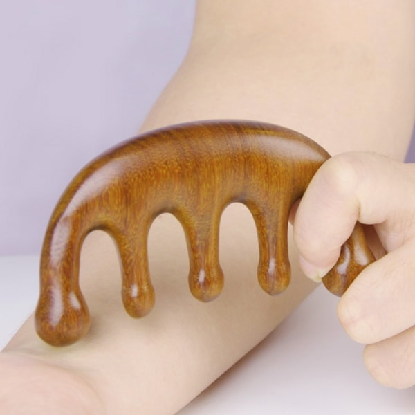 huvud meridian massage kam Gua Sha 5 bred tand kam Akupunktur Sandelträ kam Skrapande hårbotten massager - Perfet