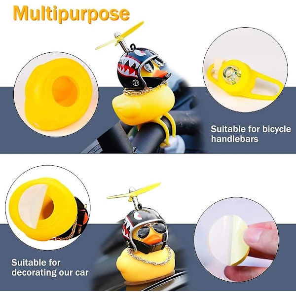 Gummiandekk Toy Bilpynt Gule Ande Bil Dashbord Dekorasjoner Klem Ande Sykkelhorn med Propell Hjelm 2 Stykker-002-Perfet