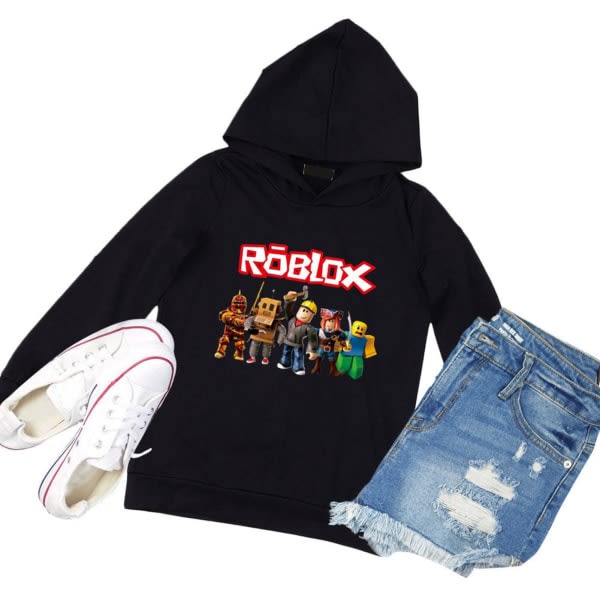 Roblox hættetrøje til børn Overtøj Pullover Sweatshirt sort black 160cm