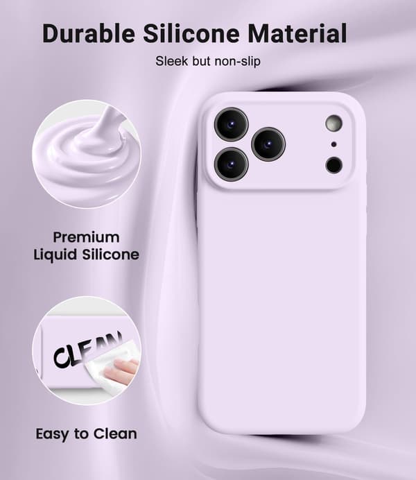 Magnetiskt telefonfodral för iPhone 17 Pro Max, MagSafe-kompatibelt, klassiskt flytande silikonmaterial, reptåligt mikrofiberfoder, lila Mauve nuage iPhone 17 Pro Max