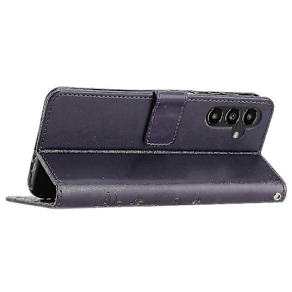 Kompatibel med Samsung Galaxy A55 5G Sommerfugl Lærveske Telefondeksel med Stativ Lommebok-Perfekt Dark Purple