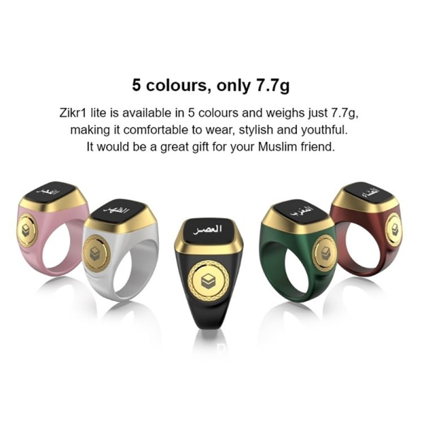 Smart Tasbih Tally Counter Ring til muslimer Zikr Digital Tasbee - Perfet White