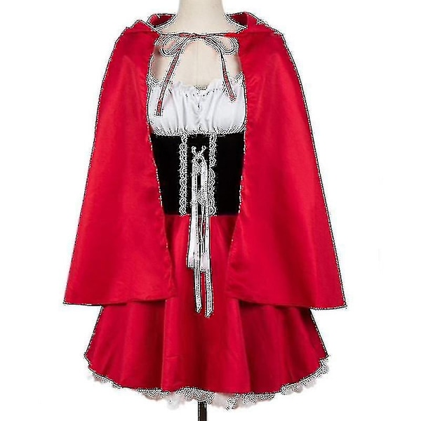 Xs-6xl Deluxe Voksen Lille Rød Hætte Kostume med Kappe Kvinder Forklædning Halloween Fest Prinsesse Flot Kjole -QH-Perfet S-Red Riding Hood