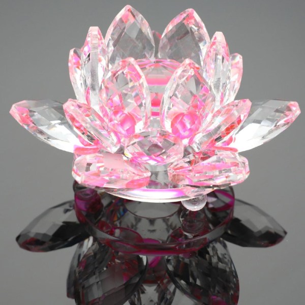 80 mm Kvartskrystall Lotus Flower Crafts Glass Papirweight Fengs - Perfet Pink