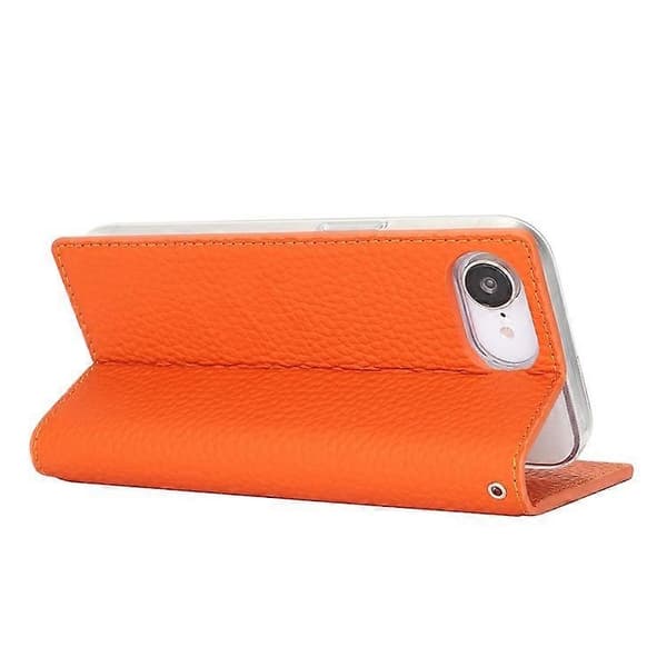 Kompatibelt Kompatibelt med iPhone 16e Plånboksfodral Ko Läder Telefonskal Litchi Textur-Perfekt Orange