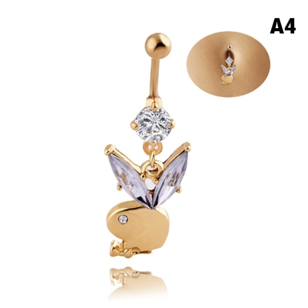 1 stk Bunny Dangle Belly Ring Paved CZ Gems Kirurgisk Stål - Perfet A4