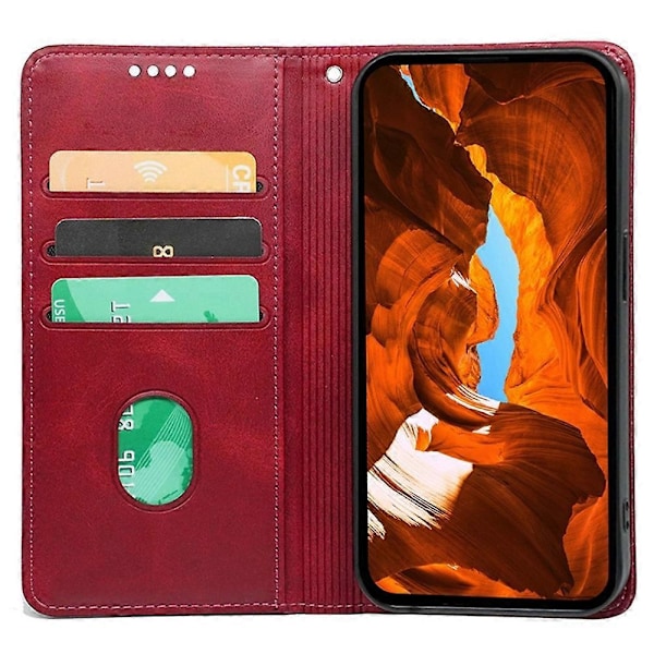 Kompatibelt med Nothing Phone (3a) Fodral Dold Magnetisk Stängning Kalvtextur Läder Telefonskal - Röd-Perfet Red