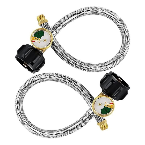 15 Inch RV Propane Hose Pigtail with Gauge for 5-40Lb Tanks - Stainless Braided Propane Hose Quick-Perfet