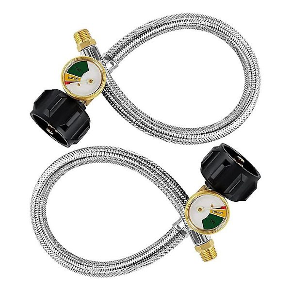 15 Tums RV Propan Slang Pigtail med Mätare för 5-40Lb Tankar - Rostfritt Flätad Propan Slang Quick-Perfet