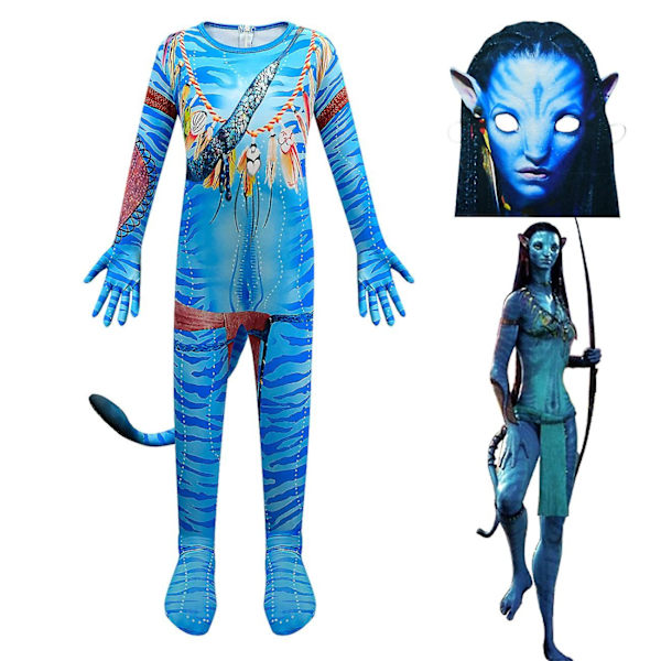 Børneavatar The Way Of Water Alien Cosplay 3d Jumpsuit Drenge Piger Avatar Cosplay Kostume Maske Halloween Zenti Party Bodysuit - Perfet 4678Jumpsuits-mask 130(6T)
