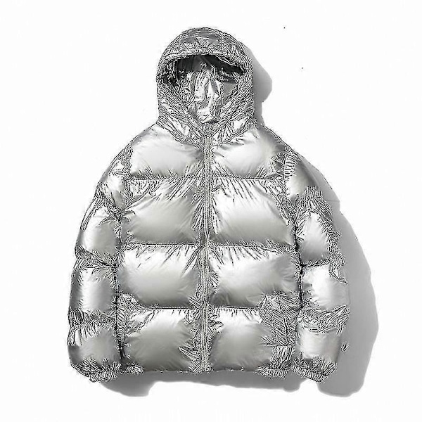 Hooded Shiny Pufferjackor Vinterjackor för Män - Perfekt silver 2XL