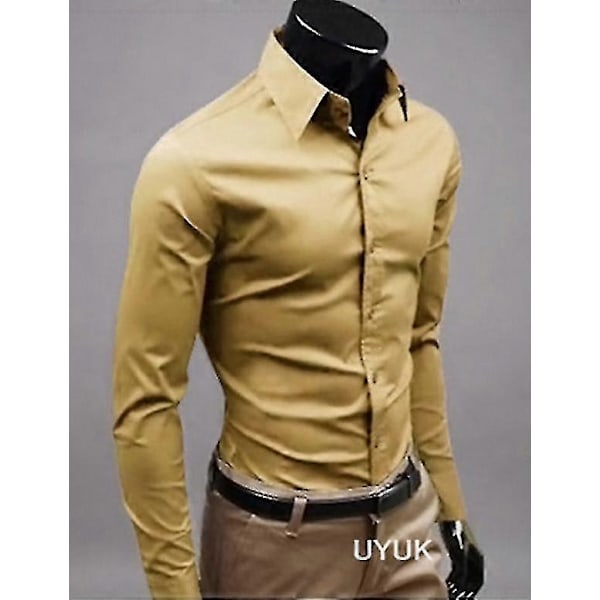 Lyxiga Skjortor Herr Casual Krage Formell Slim Fit Skjortor Toppar-Perfet Khaki M