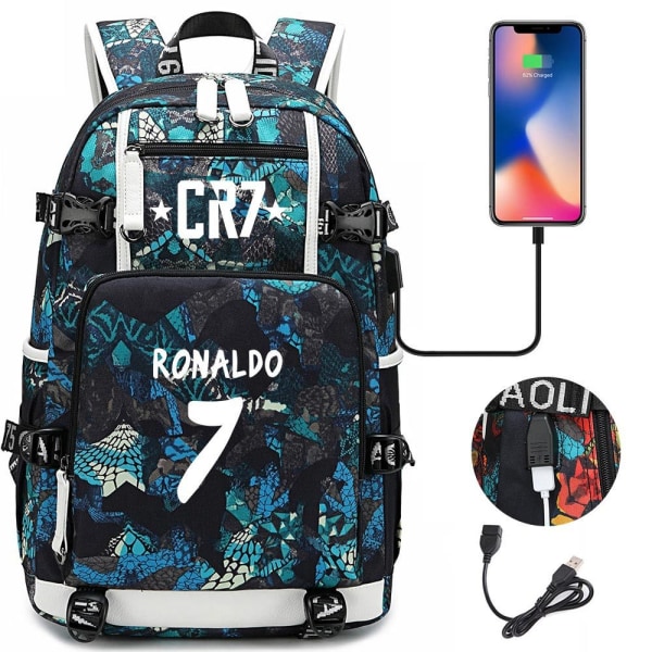 Football Star CR7 USB latausreppu Koululaukku Matkalaukku kannettavan tietokoneen laukut lapsille ja opiskelijoille - Perfet style 10