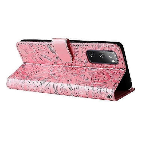 Kompatibel med Galaxy S20 FE / S20 FE 5G / S20 Lite Solros PU Läder Magnetiskt Plånboksfodral med Ställ - Perfekt Pink