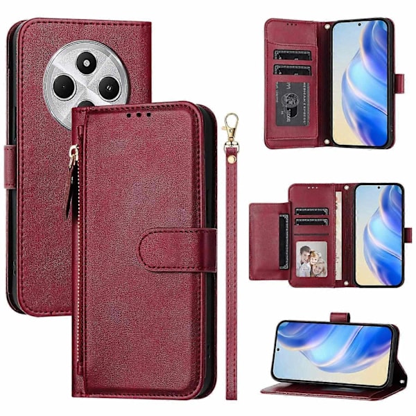 Passer til Xiaomi Redmi 14R 5G Xiaomi Poco C75 4G Xiaomi Redmi 14C 4G Mobiltelefon Etui Lynlås Taske Flere Kortlommer - Perfekt Red