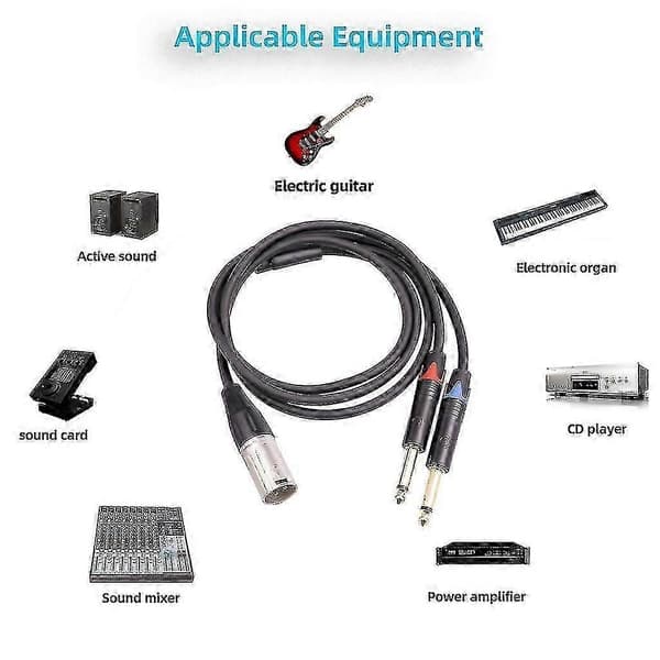 1 Xlr 3-pin hannplugg til 2x 6,35 mm Ts hann mono plugg mikrofon lydkabel-Perfekt 2m