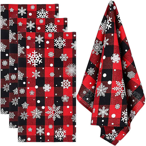 4-pak plaid snefnug viskestykker Julebomuld Buffalo Plaid snefnug viskestykker til indendørs udendørs - Perfet