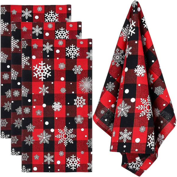 4-pakk rutete snøfnugg oppvaskhåndklær jule bomull Buffalo rutete snøfnugg oppvaskhåndklær for innendørs utendørs - Perfet