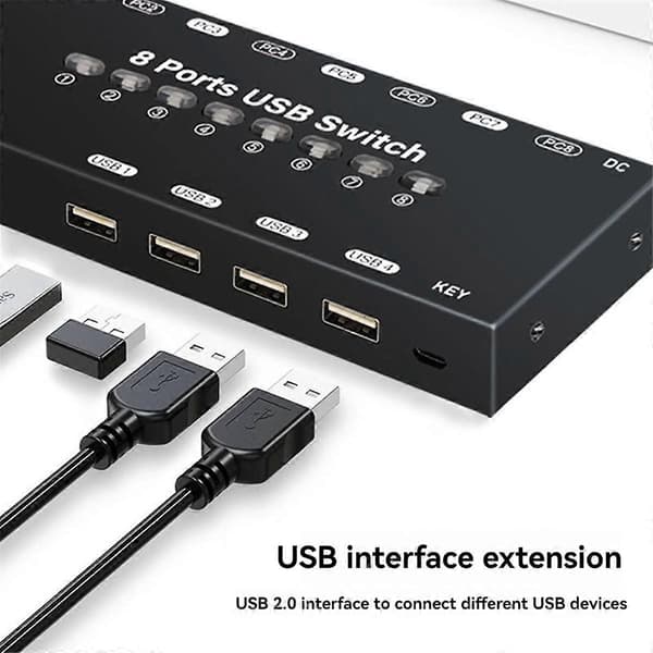 8 ind 4 ud USB KVM Switch USB KVM Switcher Kompatibel med Windows10 Computer PC Tastatur Mus Printer Delingscontroller - Perfekt