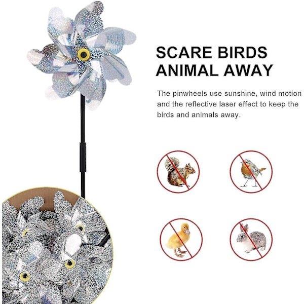 10 Pak Reflekterende Vindmøller til Have og Græs, Glitrende Vindmølle, Scare Birds & Animal Away Vindspinner-Perfekt