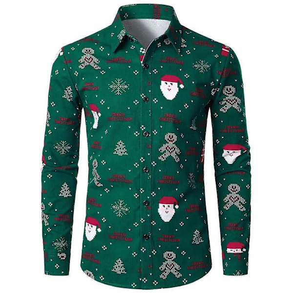 Herrar Business Casual Långärmad Skjorta Glimmande Guldträdälg Tryck Julskjorta-Perfekt green3 4XL