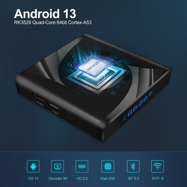 Androids 13 TV Box Wifi Medias Player Hjem til kontoret i soveværelset 4G 64G