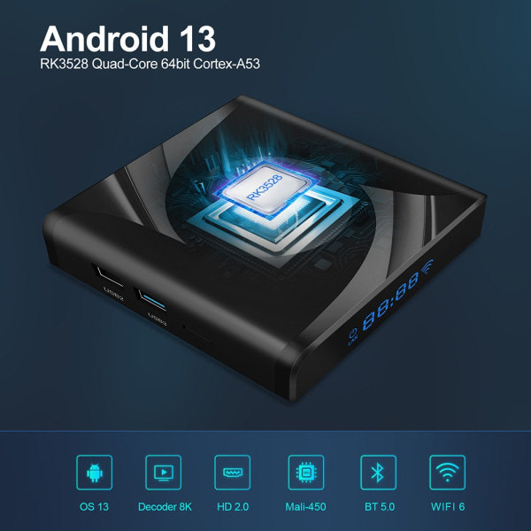 Androids 13 TV Box Wifi Medias Player Koti toimistoon makuuhuoneessa 4G 64G