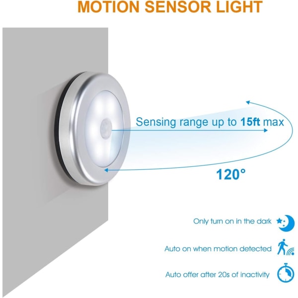 stk batteridrevet indendørs bevægelsessensor lampe, LED garderobe belysning, batteri natlys trådløs, stick-on væglamper til pantry- Perfet