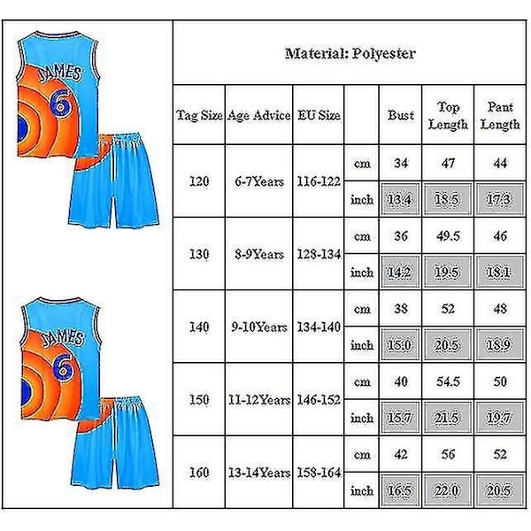 Space Jam Jersey-antrekk for barn i alderen 6-14 år - Basketball-treningsdrakt - Perfekt 6-7 Years