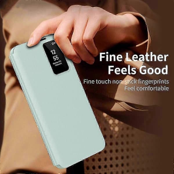 Smart View Fönster Läder Telefonfodral med Kortplats-Perfet Green For Samsung Galaxy S24 5G