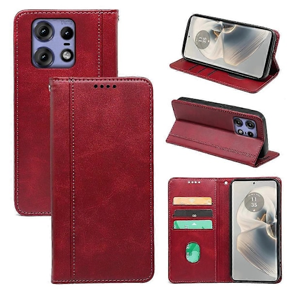 Kompatibel med Motorola Edge 50 Pro 5G Etui Skjult Magnetisk Lukning Kalvetekstur Læder Telefon Cover - Rød - Perfekt Red