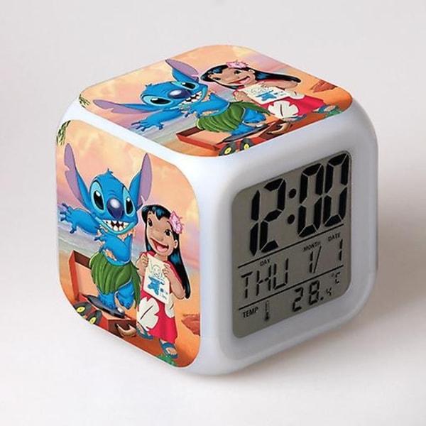 Stitch Anime LED Digital Väckarklocka för Flickor - Söt Storlek, 8cm, 3 tum, 7 Färgbyten, Temperatur, Perfekt för Flickors Sovrum(13)-Perfekt 39