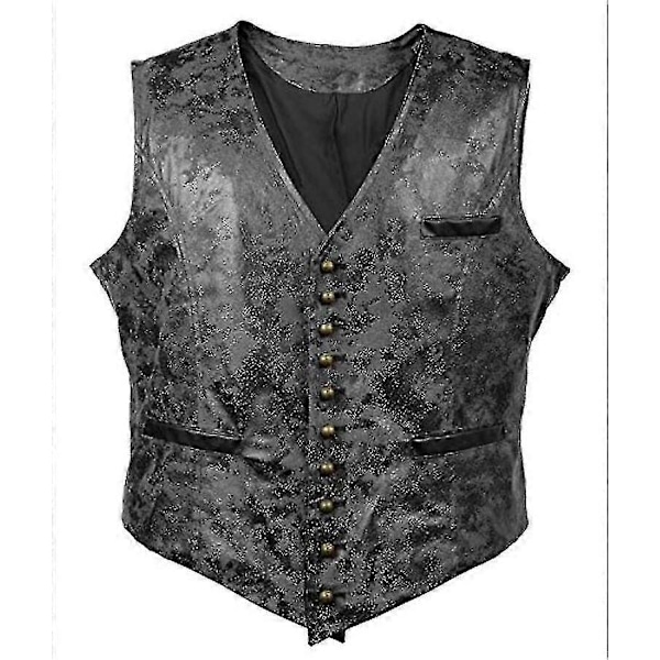 Herrar Solid Sammet Konstläder Väst - Perfet black M