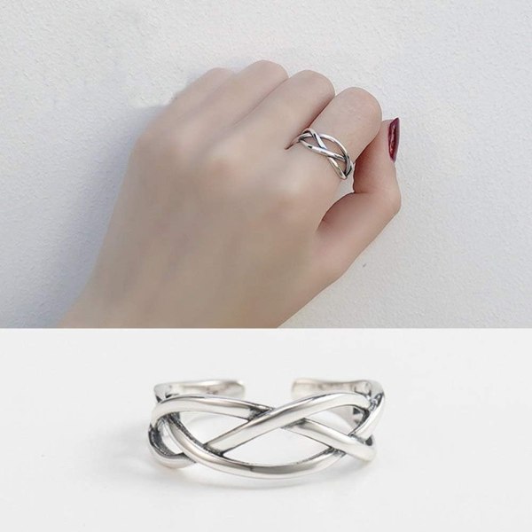 Justerbar Vintage S925 Sterling Sølv tommelfingerring Celtic Knot Open Ring For Damer Mænd Best BBF - Perfet
