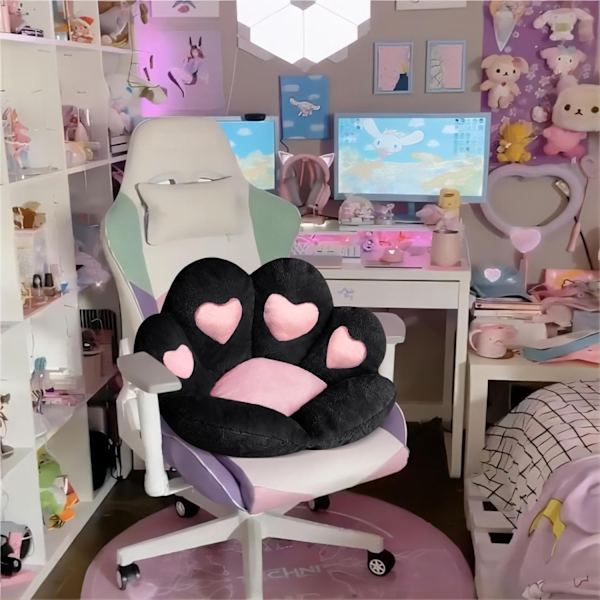 Cat's Paw Cushion Kawaii Chair Cushion 69,8 x 59,9 cm Sweet Heart Sittdyna Bekväm Lazy Boy Soffa Kontor för spelstol Svart- Perfet