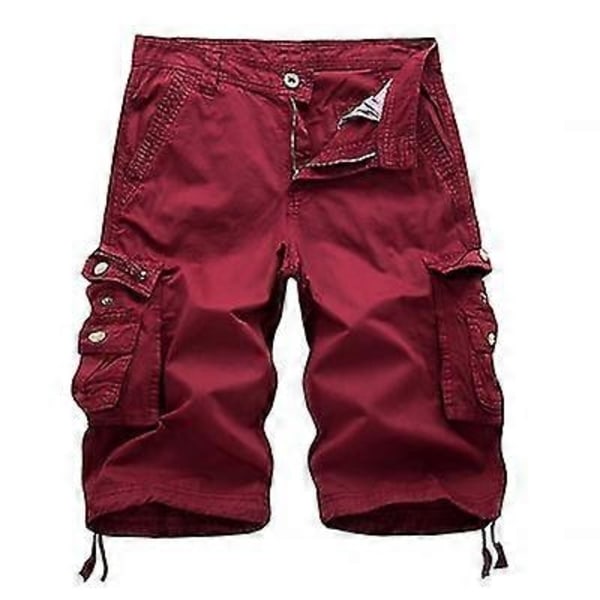 Bomulls Cargo Shorts Menn 2023 Sommer Menn Hær Militær Taktisk Homme Shorts Mannlig Casual Streetwear Multi-lomme Cargo Shorts-Perfet Wine Red 40