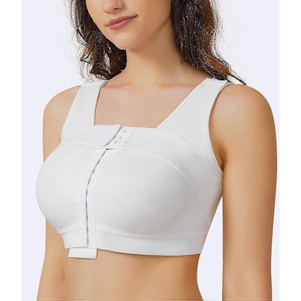 Kompressions-BH med främre knäppning, trådlös vardags-BH för kvinnor, postoperativ hållning med bröststödsband - Perfet White XX-Large
