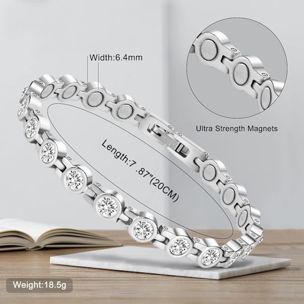 Magnetiske armbånd, sunde magnetiske armbånd til smertelindring af gigt Magnetiske armbånd til mænd, kvinder (hvid) - Perfet white diamond