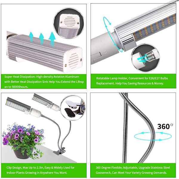 Växtljus, växttillväxtlampa LED-lampor 5 nivås justerbar fullspektrum växtljus med automatisk timer Sunmostar- Perfet