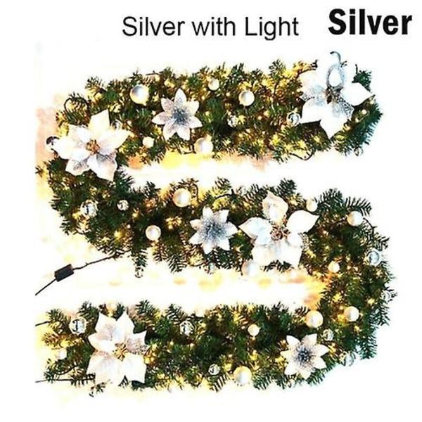 9ft Förbelyst Julkrans med Ljus Dörrkrans Julbraskamin Dekorationer-Perfekt Sliver with Light