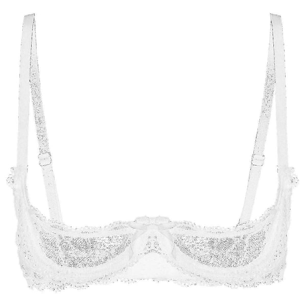 Dam 1/4-kupa bygel-bh halterneck O-ring transparent spets push-up bh underkläder öppen byst bh underkläder-Perfet White C XL