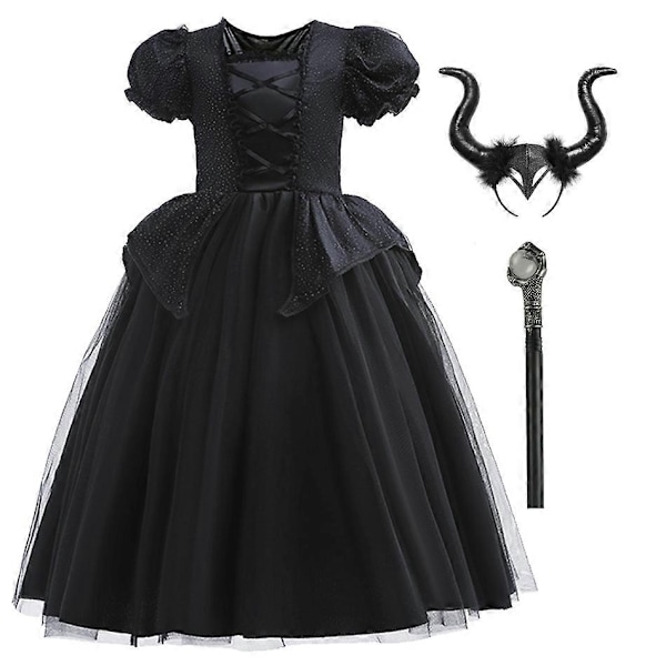 Disney Tyttöjen Maleficent-Mekko Lapsille Paha Kuningatar Keiju Halloween-Puku Lapsille Demoni Kuningattaren Vaatteet Karnevaali Musta Noita Mekko-Täydellinen Maleficent Dress I 4T (Tag 120)