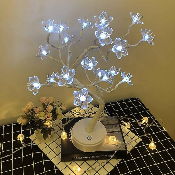 LED julepyntet bordtræslampe - Perfet Silver tree sakura