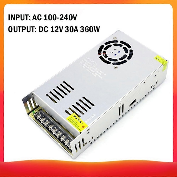 AC 100-240V til DC 12V 30A 360W Spenning TransKompatibel medmer Regulert Switching Strømforsyning Adapter Konverter Kompatibel med Strips-Perfet