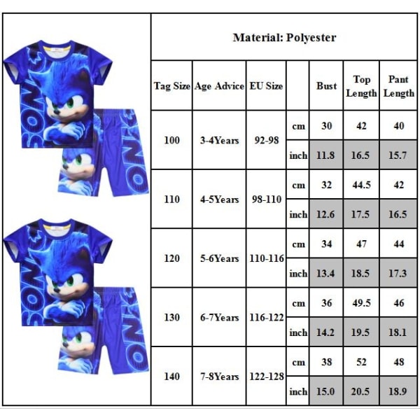 Sonic The Hedgehog Pyjamas Boys T-paita ja shortsit Kids Pjs Set - Perfet 130cm