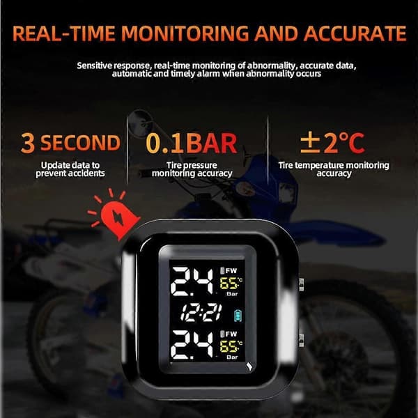Motorcykel TPMS Däcktrycksövervakningssystem med 2 Externa Sensorer USB-Laddare Däcktemperaturlarm Kit Motorcykel Universal - Perfet M5