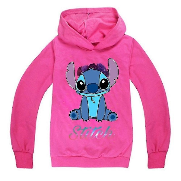 Pin Print Långärmad Hoodie Barn Pojkar Flickor Casual Huvtröja Pullover Toppar - Perfekt Rose Red 7-8 Years