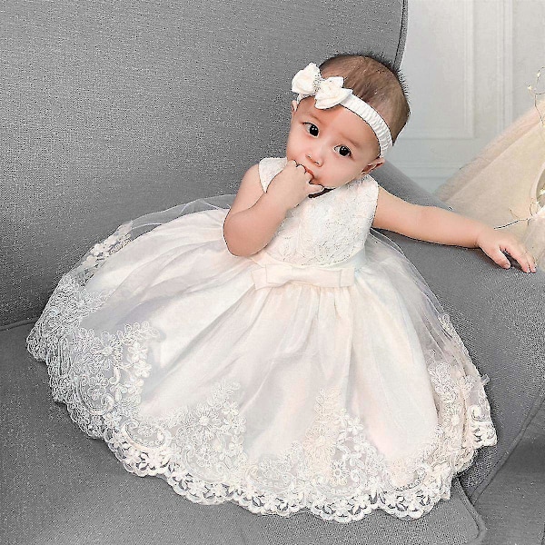 Barn Baby Flicka Fest Bowknot Tutu Klänning Festspel Bröllop Prinsessa Dop - Användbar - Perfekt White 0-3 Months