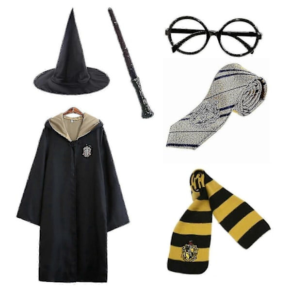 Harry Potter 6kpl Setti Taika Velho Cosplay Naamiaisasu Viitta Puku - Täydellinen Yellow 115cm (3-4 years)