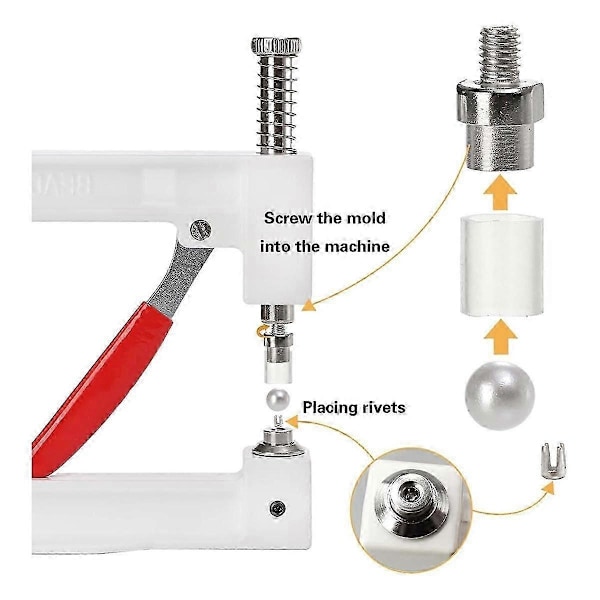 5 Storlekar Handpress Pärlmonteringsverktyg Set för Hattar & DIY Tillbehör, Pärl & Nitsfixeringsmaskin-Perfet